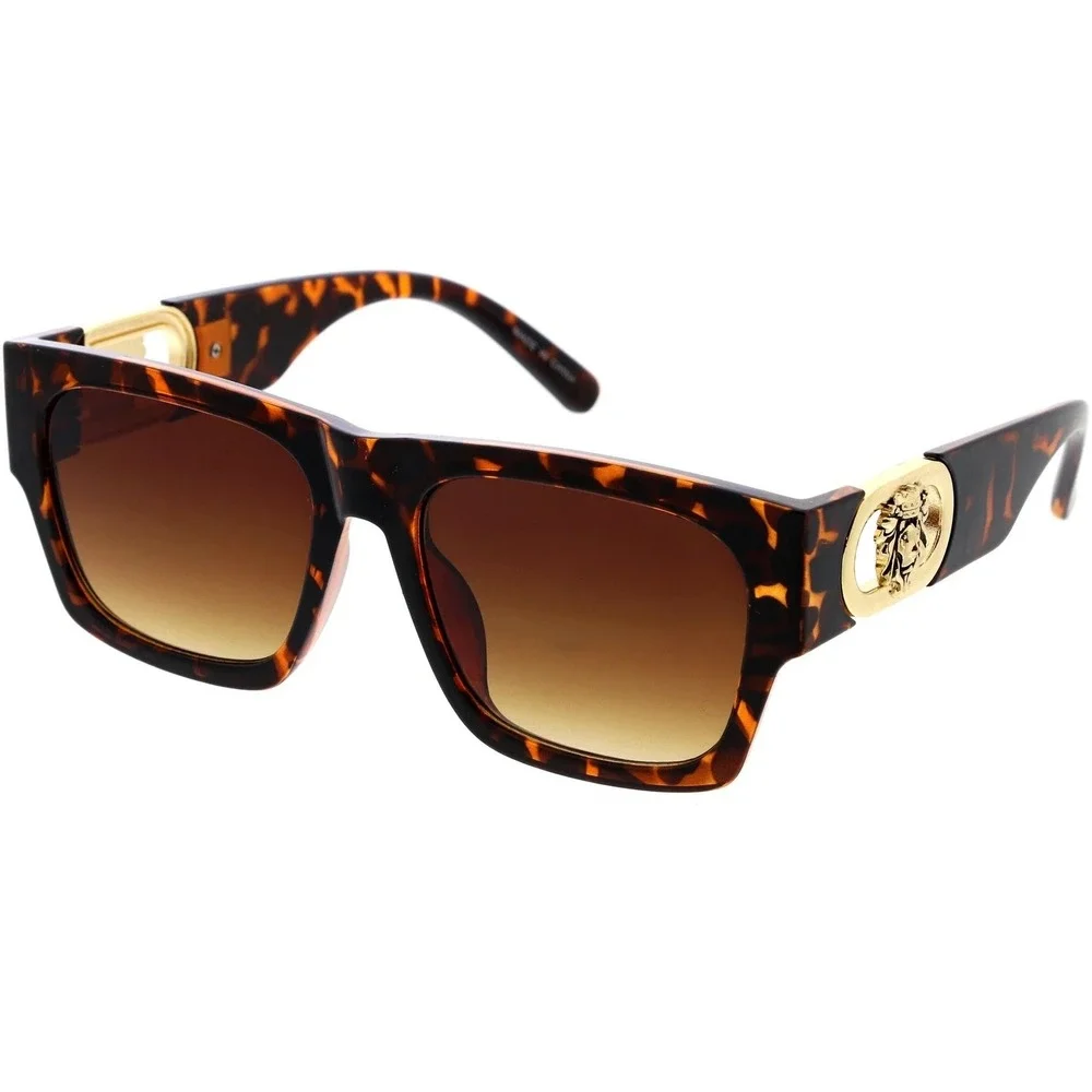Mens Oversized Square Tortoise Sunglasses Bold Animal Motif Gold Havana Shape